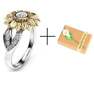 Elegant Sterling Silver & Gold Sunflower Ring