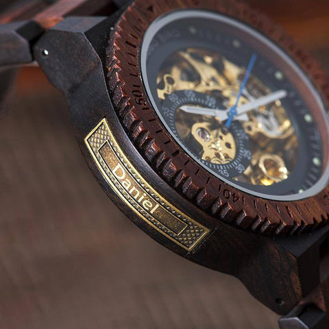 Image of The Skeleton Dial Customizable Sandalwood Watch For Men