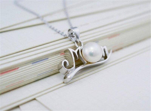 Image of Pearl or Diamond Heart Mom Necklace