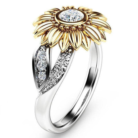 Image of Elegant Sterling Silver & Gold Sunflower Ring